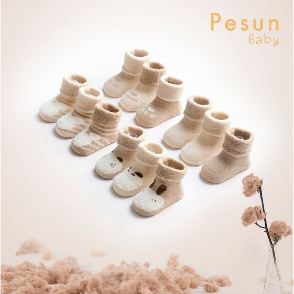 Set 3 đôi tất chân sơ sinh 0-3 tuổi 100% sợi Cotton hữu cơ an toàn cho bé