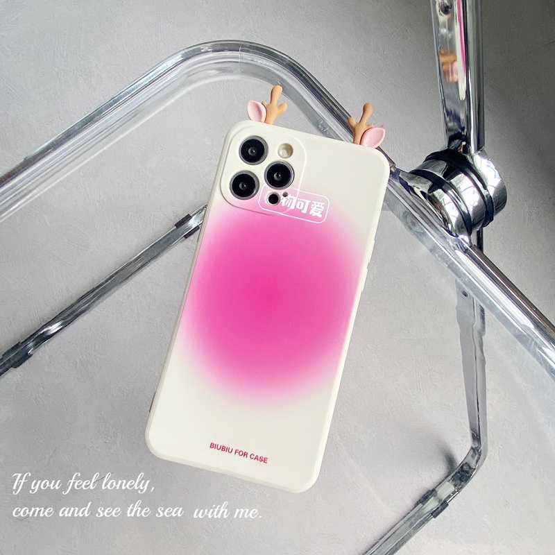 Ốp điện thoại silicone hình sừng hươu 3D cho iPhone 12 11 Pro Xs Max X Xs Xr iPhone 7 8 6 6s Plus 360