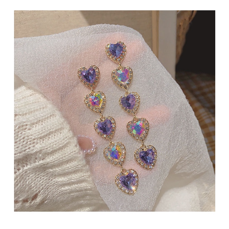 Hoa Tai Dáng Dài Hình Giọt Nước Đính Đá Zircon Màu Tím Thời Trang Cho Nữ