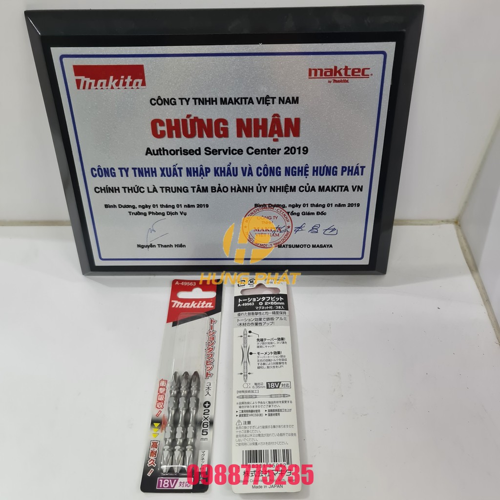 Vỉ mũi vít Makita Ph2 dài 65mm A-49563 (3 chiếc)