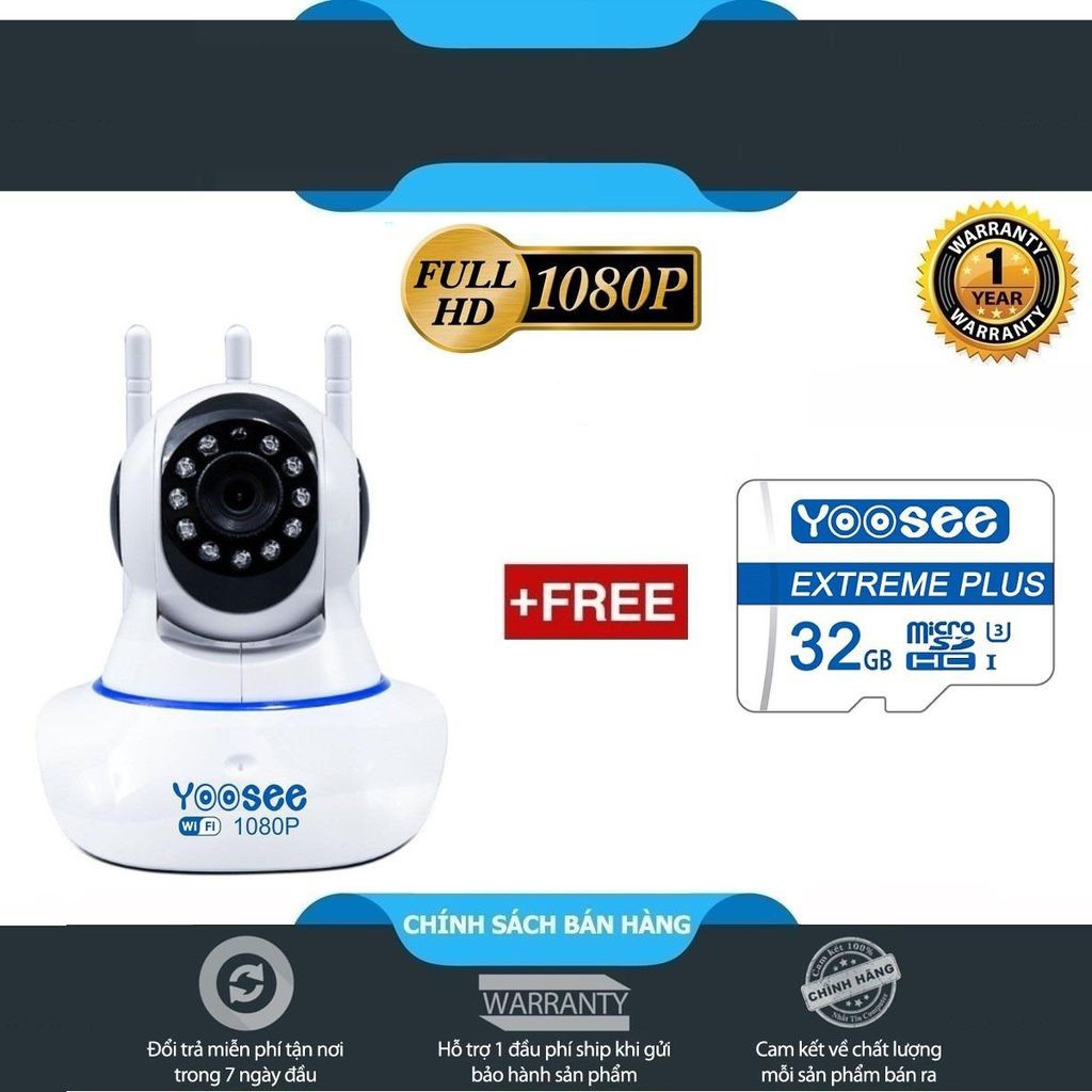 Camera IP Wifi Robo YOOSEE (2.0, 3 Anten, Không Lan) trong nhà kèm thẻ nhớ lữu trữ 64GB bảo hành 6 tháng 1 đổi 1