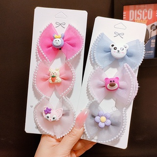 Set 3 kẹp tóc nơ voan đính hoạt hình cho bé