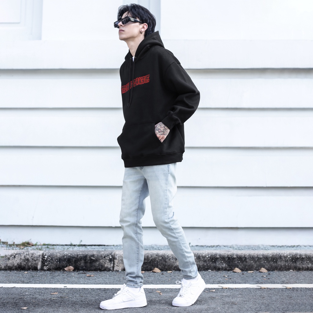 Áo Hoodie Thêu Chữ Change-Họa Tiết Bandana Màu Đen Chất Liệu Vải Nỉ Bông Cotton