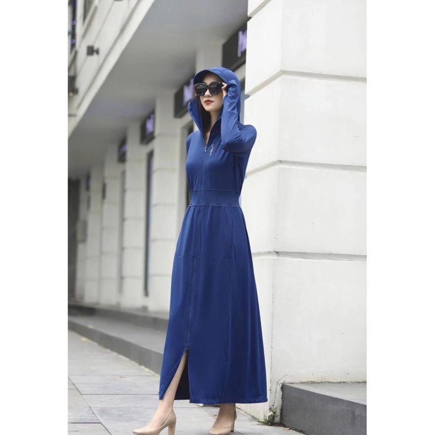 Áo chống nắng nữ toàn thân Gu 1 lớp dáng dài túi kéo khoá