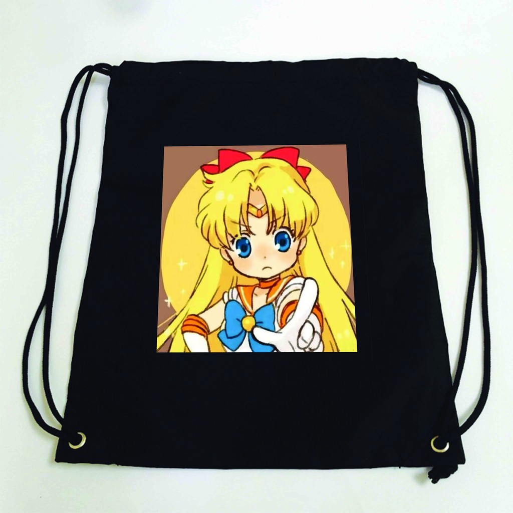 Balo dây rút đen in hình SAILOR MOON THỦY THỦ MẶT TRĂNG anime chibi túi rút đi học xinh xắn thời trang
