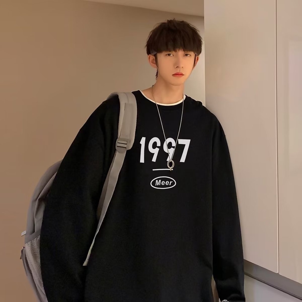 Áo Thun Tay Dài Dáng Rộng In Chữ Phong Cách Nhật Bản Thời Trang Cho Nam Và Nữ size M-5XL