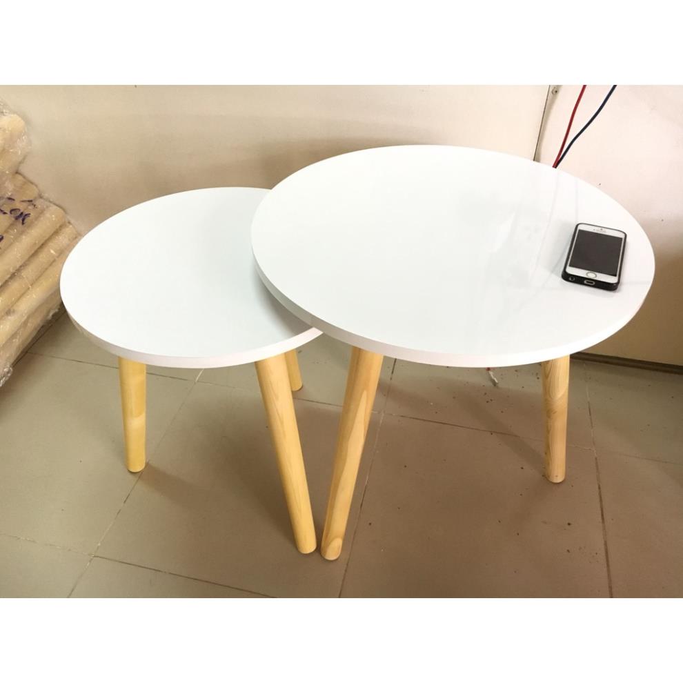 Combo 2 Bàn tròn chân gỗ tự nhiên dùng làm bàn trà, bàn sofa, bàn cafe, bàn ăn, bàn decor phòng khách, bàn đọc sách