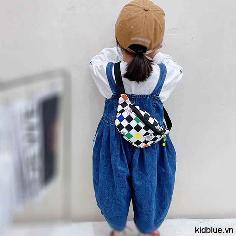 Túi đeo ngực sọc ca rô phong cách hiphop dễ thương cho bé trai và bé gái