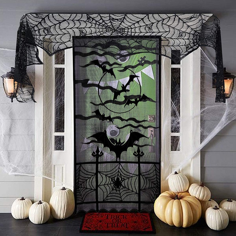 Halloween Ghost Festival Curtain Lace Spider Web Bat Curtain Black Curtain