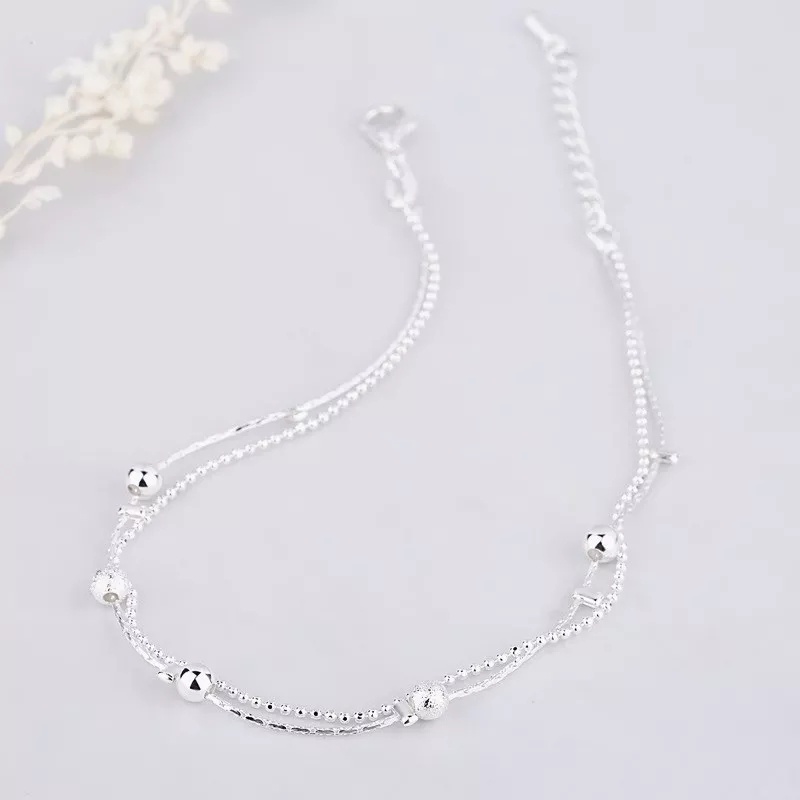 Lắc chân nữ bạc bi cườm dây đôi lập phương dễ thương thời trang trend hàn quốc namimi