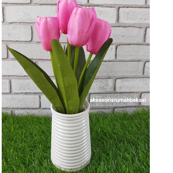 Chậu Hoa Tulip Nhân Tạo Bằng Nhựa Kèm Ốc Vít Melamine 0...