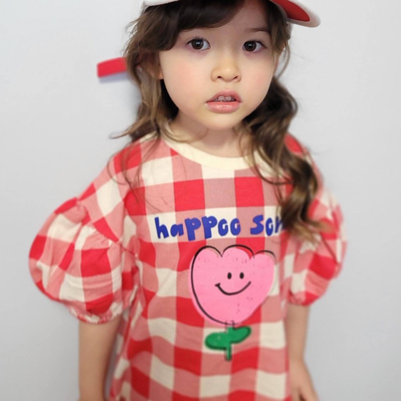 Đầm Công Chúa Mùa Hè Tay Cộc In Họa Tiết Hoa &amp; Sọc Caro Phong Cách Hàn Quốc Cho Bé Gái Se7en