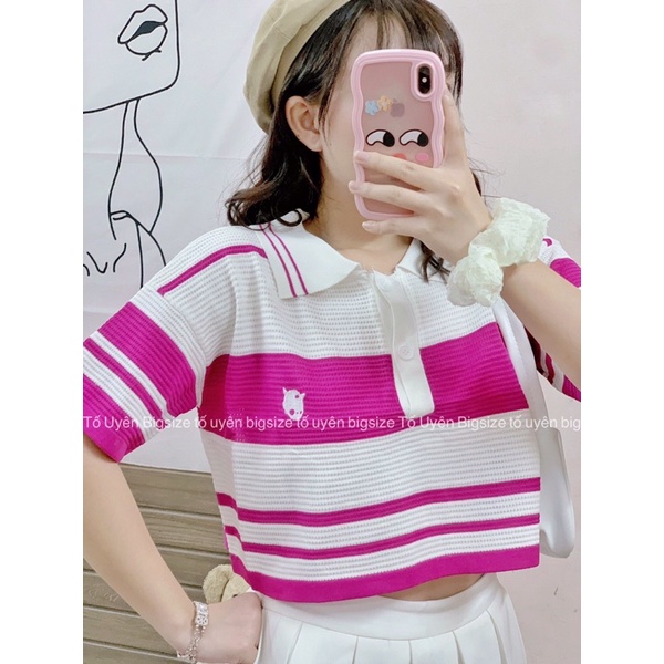 ( T.U Bigsize 50-80kg) Áo Croptop Polo Sọc Ngang Len Mongtoghi QC loại 1 #3001