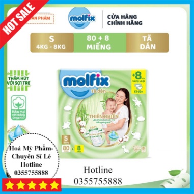 Hoả Tốc Tã/bỉm dán Molfix Thiên nhiên Super Jumbo S (4kg - 8kg) - Gói 80+8 miếng