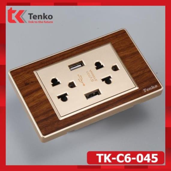 Ổ điện USB Âm Tường Vân Gỗ Cao Cấp - Ổ đôi 3 chấu tích hợp cổng usb - Thương hiệu Nhật Bản TENKO TK-C6-045
