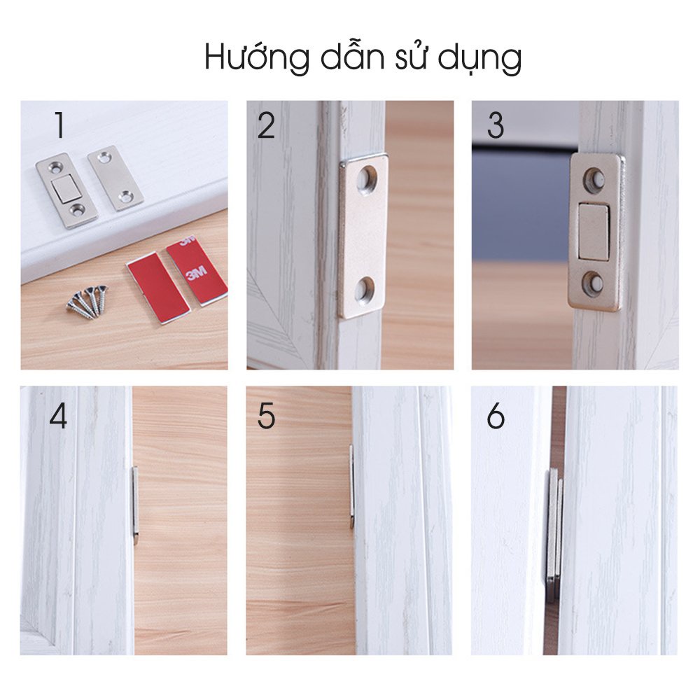 Bộ Nam Châm Đóng Cửa Tự Động Siêu Chắc Kèm Ốc Vít Và Miếng Dán