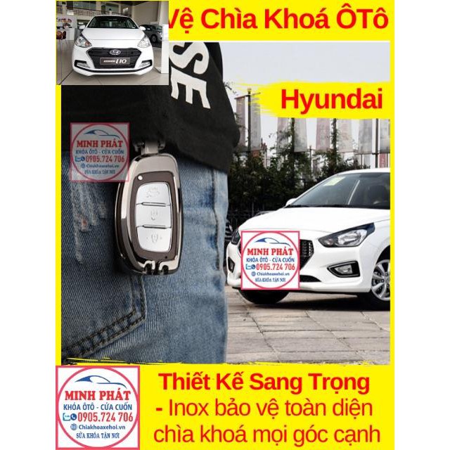 Vỏ Ốp Inox Bảo Vệ Chìa Khoá xe Ô Tô Hyundai i10 Santafe i20 Sonata