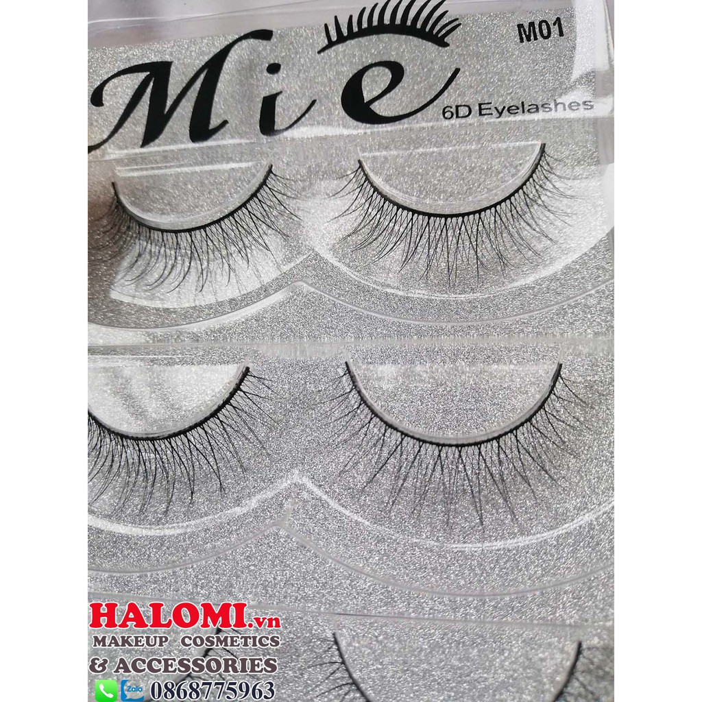 Lông mi giả tự nhiên Mie 01 6D 5 cặp cao cấp chính hãng HALOMI chuyên dùng cho makeup