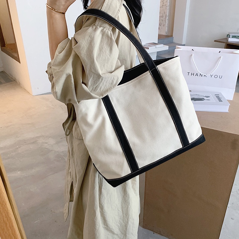 Túi tote vải canvas, Túi Vải Canvas Có Khóa Kéo, Vải Dày, Đựng Vừa Laptop, A4, Tài Liệu, Mã CL-021