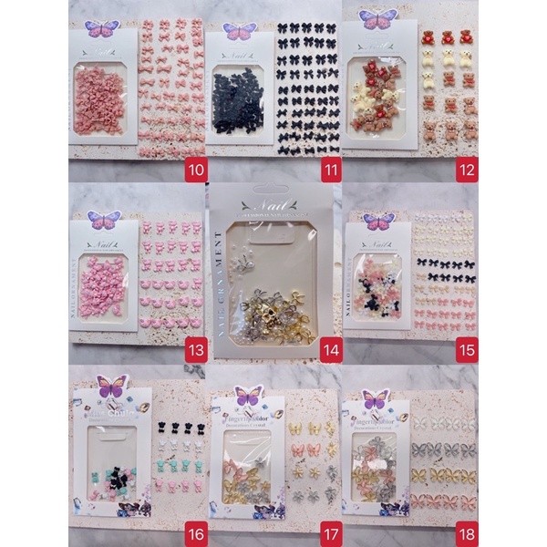 Phụ kiện charm gấu charm nơ hoạt hình mix mẫu gắn móng tay nail