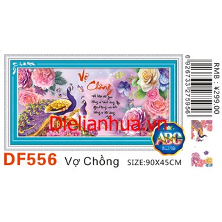 Tranh đính đá chim công VỢ CHỒNG. Kích thước: 90x45cm