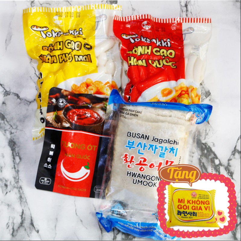 [Tokbokki.com] [TẶNG MÌ HQ] Combo Bánh Gạo Nhân Phô Mai và Truyền Thống nấu với Chả Cá Hàn Quốc