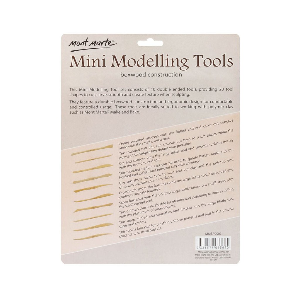 [Hỏa Tốc HCM] Bộ Dụng Cụ 10 Món Boxwood Làm Đất Sét Mont Marte - Mini Modelling Tools Boxwood 10pc - MMSP0003