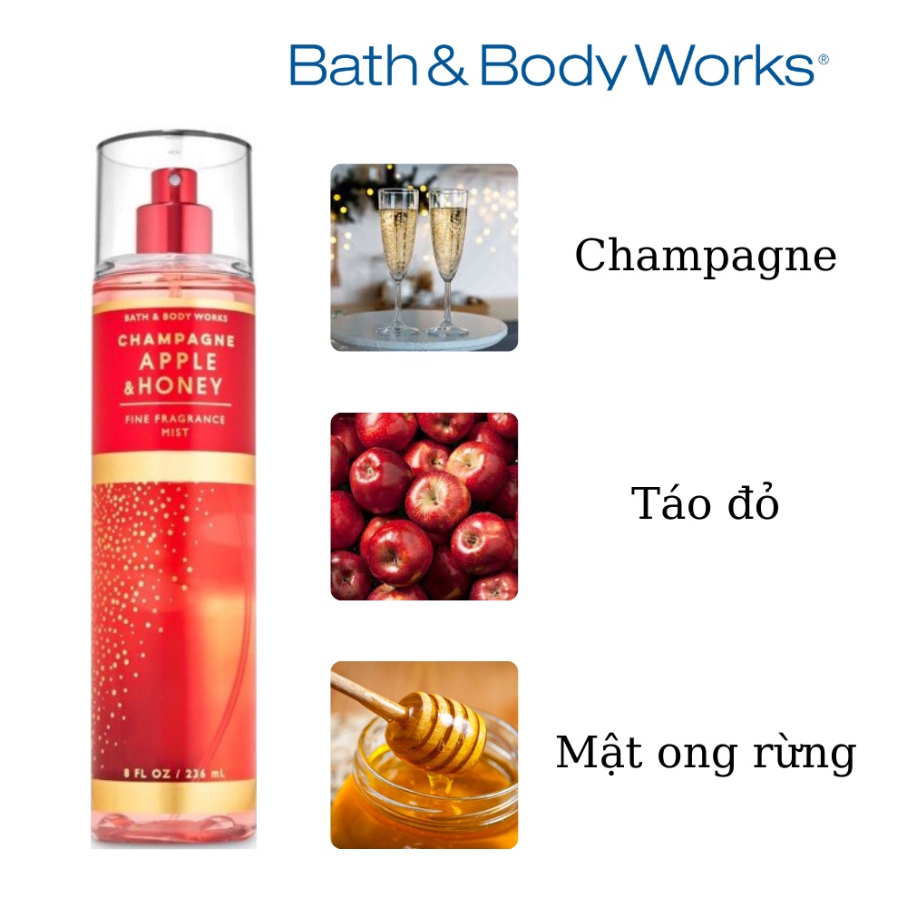 [Bill Mỹ] Xịt Thơm Toàn Thân Bath & Body Works Mùi Champagne Apple and Honey #1