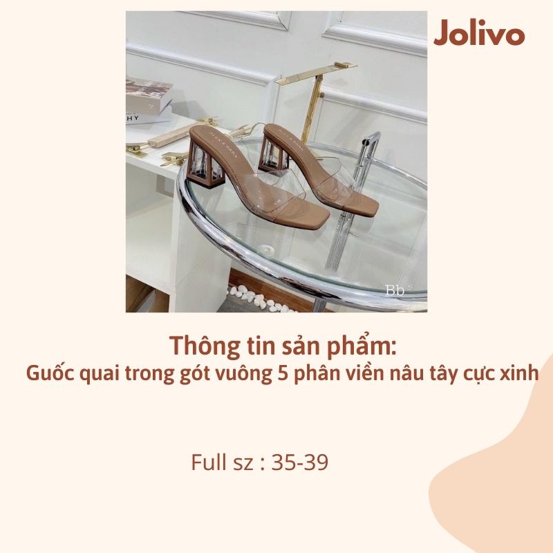 Dép cao gót nữ guốc quai trong đế vuông 5 phân viền nâu tây cực xinh JOLIVO G2.016.36