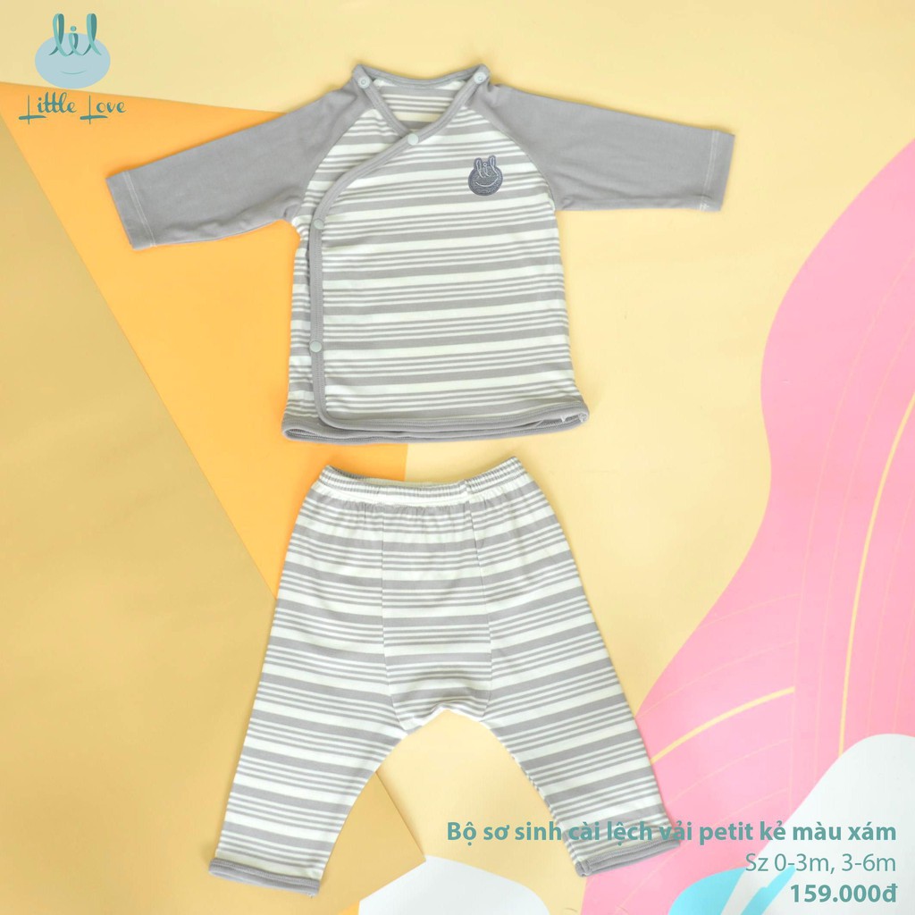 Bộ sơ sinh cài lệch vải pettit kẻ cho trẻ 0-6m little love