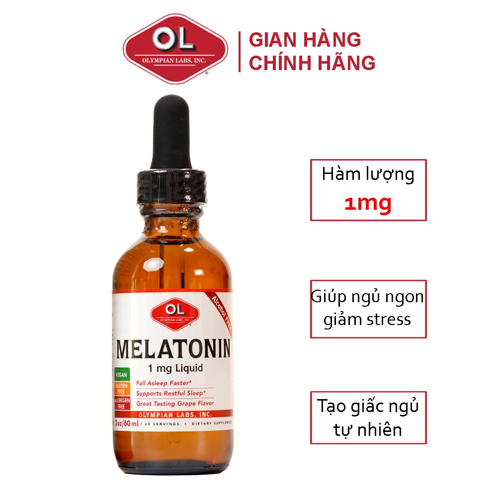 Melatonin 1mg giúp ngủ ngon, an thần, giảm mất ngủ căng thẳng - Melatonin  Liquid Olympian Labs