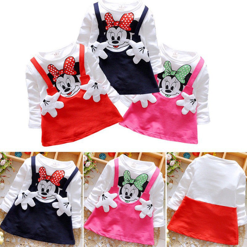 Đầm Bé Gái Tay Dài In Hình Chuột Mickey