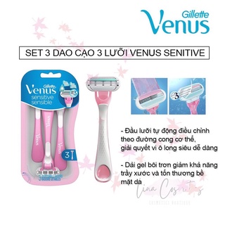 Set 3 dao cạo Gillette Venus Sensitive 3 lưỡi đầu lô hội.