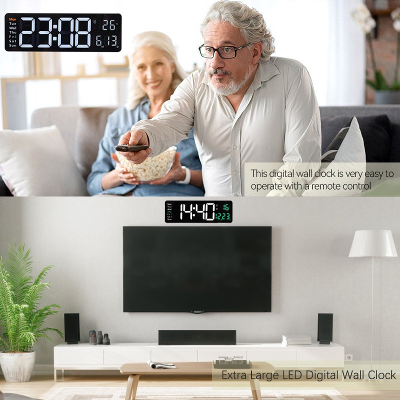 Đồng Hồ Báo Thức Kỹ Thuật Số Treo Tường Có Đèn LED Điều Khiển Từ Xa Tiện Dụng