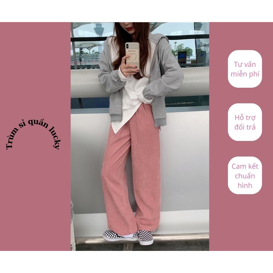 Quần sớ nhung cạp chun ống rộng suông dài