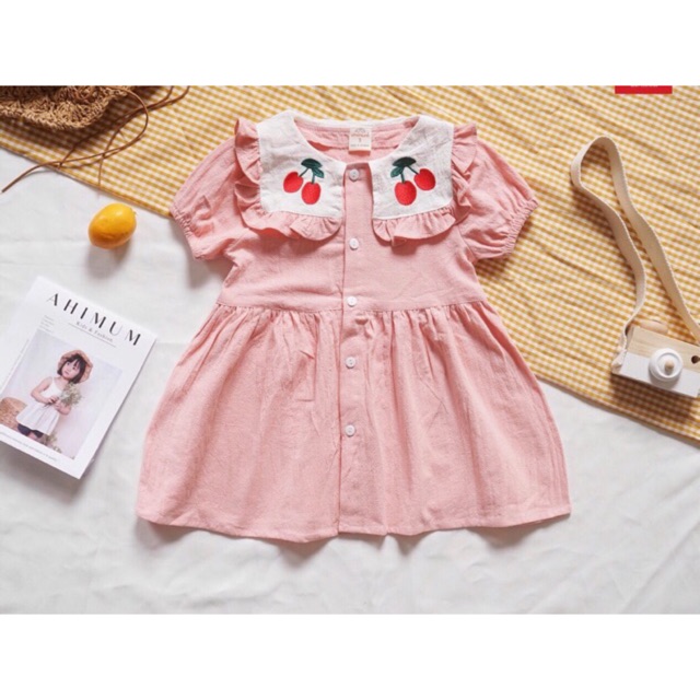 Váy cổ bèo cherry bé gái