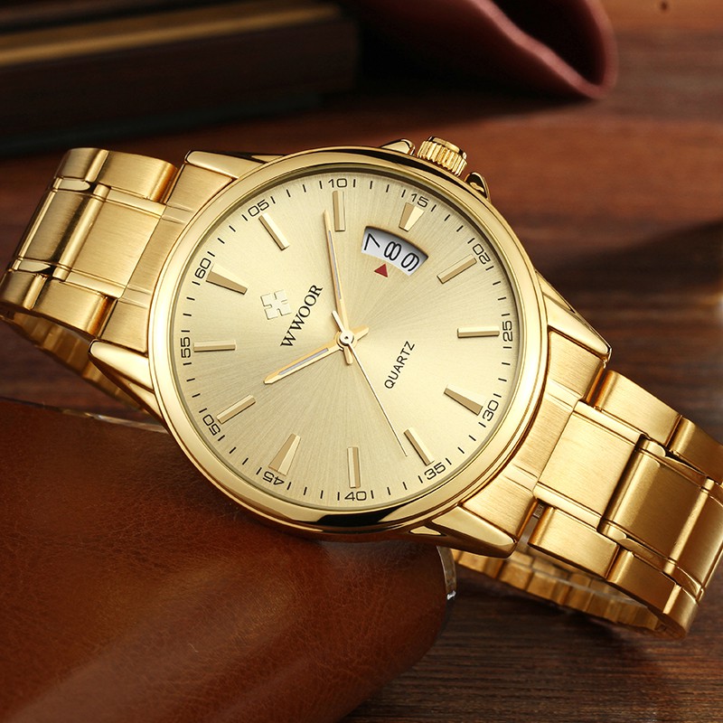 Đồng hồ đeo tay WWOOR 8833 máy Quartz chống thấm nước phong cách thời trang bằng thép không gỉ cho nam giới