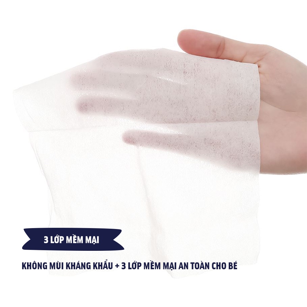 Khăn giấy ướt Babycute không mùi kháng khẩu, 3 lớp mềm mại an toàn cho bé 80 miếng CB001W