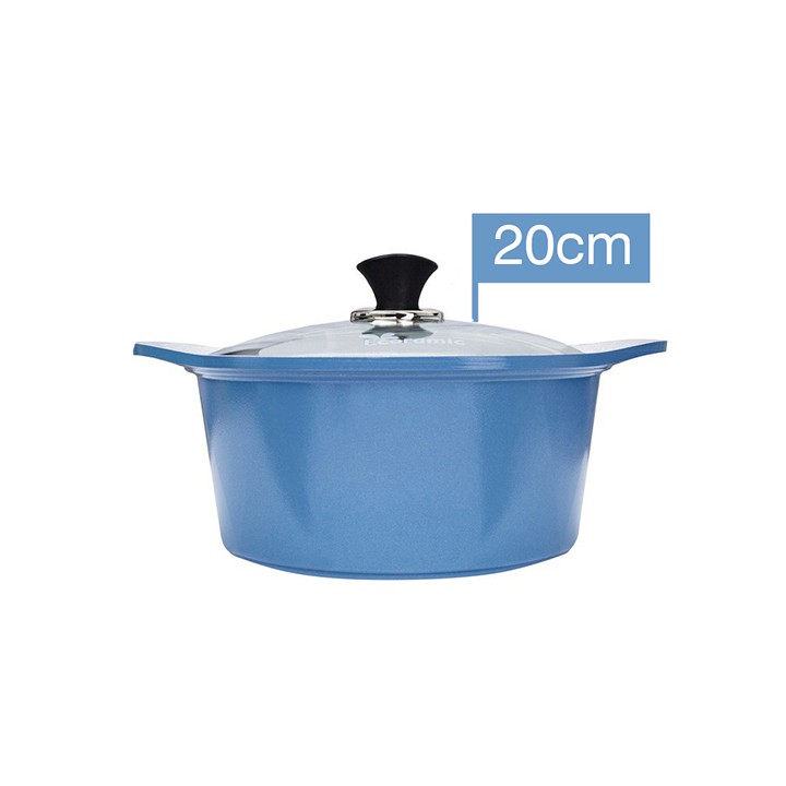 [Chính Hãng Hàn Quốc] Combo 3 món cao cấp, nồi đúc ceramic đế từ xanh 20-24cm, chảo vân đá ceramic vuông size 15x18cm