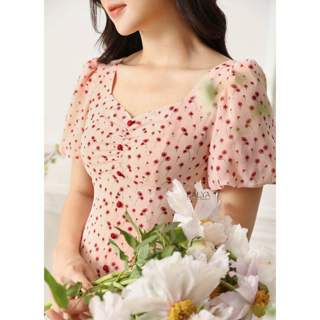 LALYA_Váy maxi hoa nhí khuy bọc - Hồng | BigBuy360 - bigbuy360.vn