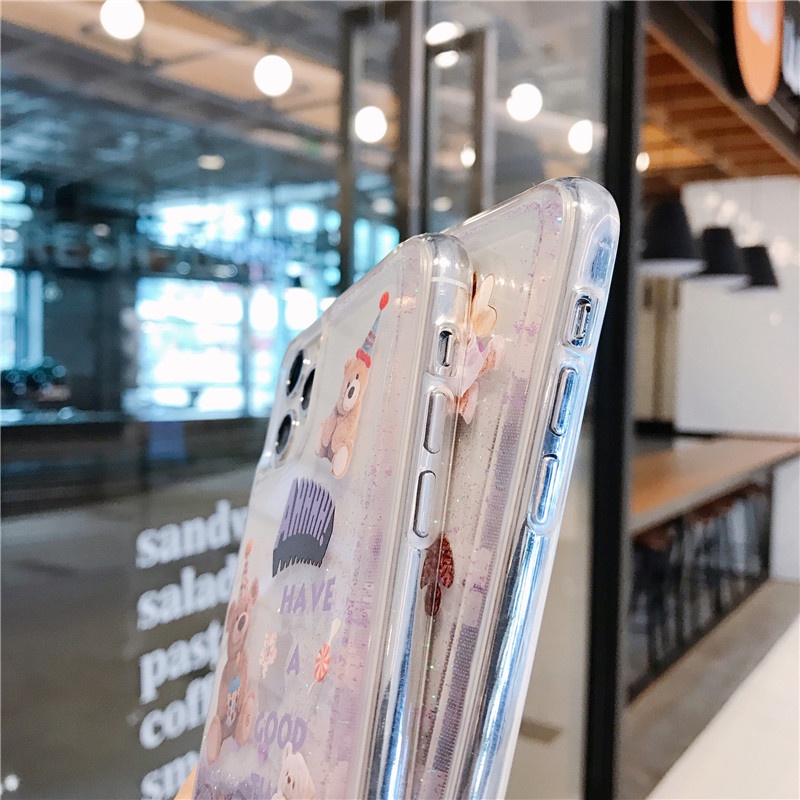 Ốp Điện Thoại TPU Mềm Họa Tiết Gấu Hoạt Hình Phối Cát Lún Lấp Lánh Cho iPhone 14 12 13 11 Pro MAX X XR XS MAX 7 8 Plus 6 6S