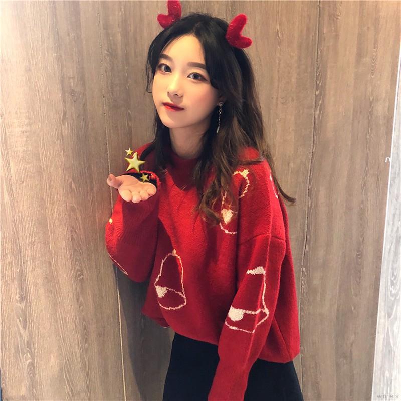 Áo len form rộng màu đỏ họa tiết giáng sinh | BigBuy360 - bigbuy360.vn