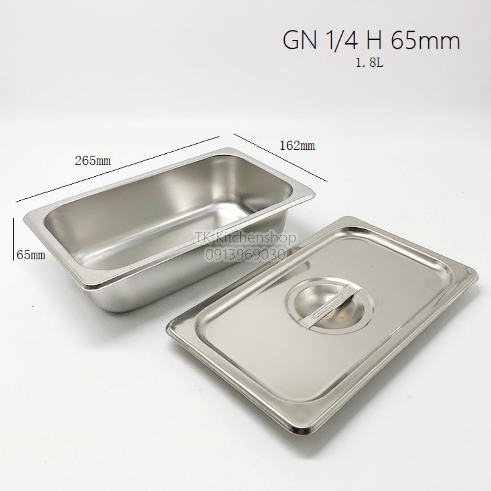 Khay inox GN 1/4 đựng thạch TOPPING/ THỰC PHẨM/ KEM- Không nắp hoặc có nắp 100% inox không nhiễm từ an toàn vs thực phẩm