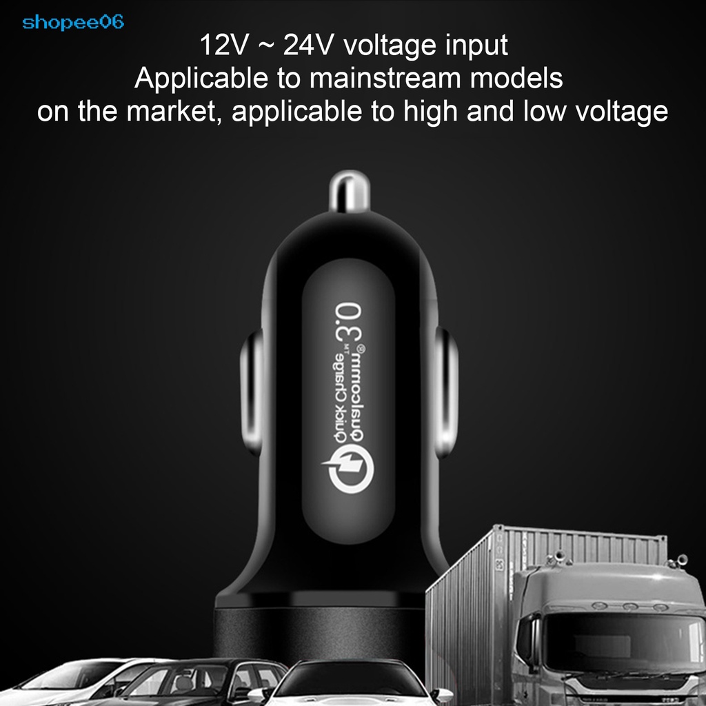 Tẩu sạc xe hơi hai cổng USB 5VQC3.0+2.4A màn hình kỹ thuật số bền bỉ thông dụng