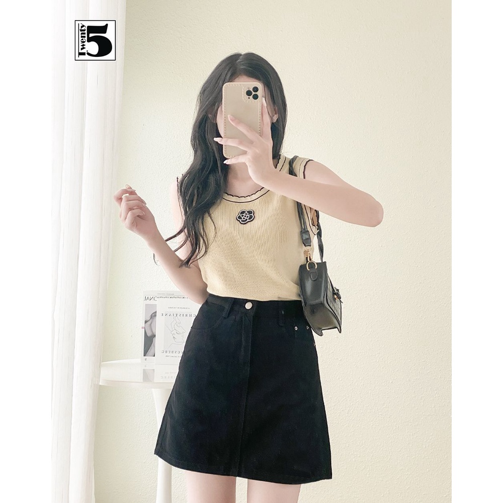 Áo len đanh mỏng sát nách dệt viền màu thêu hoa Twentyfive 4202