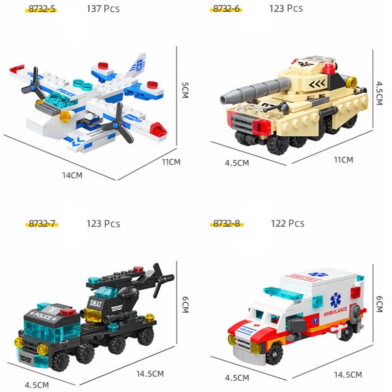 Bộ Đồ Chơi Lắp Ráp Xe Cảnh Sát / Xe Cứu Hỏa 6 Trong 1 Cho Bé
