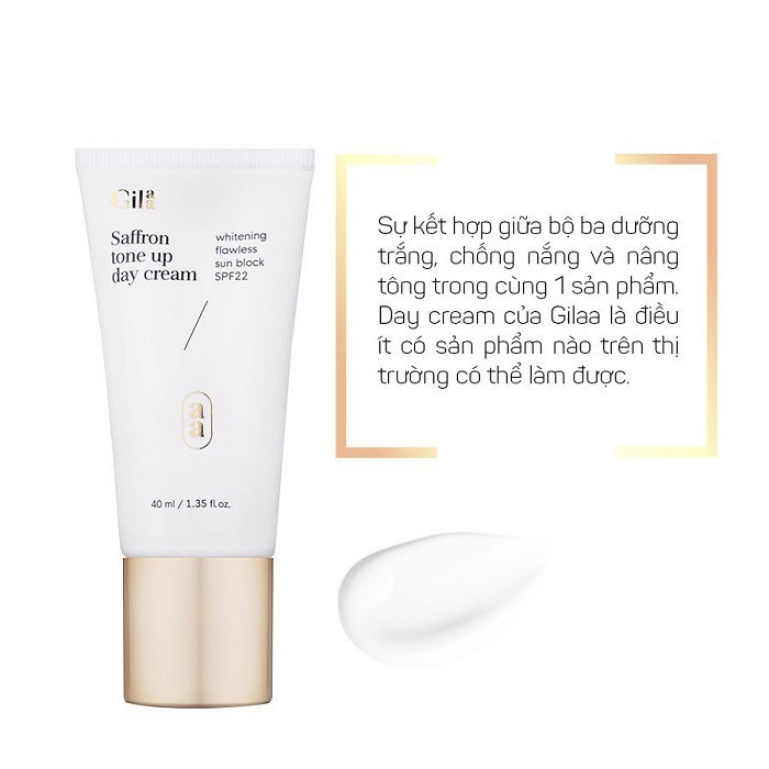 [Tặng 10 gói collagen]Bộ Đôi Dưỡng Trắng Gilaa Saffron Kem dưỡng ban ngày 40ml &amp; Tinh chất nhụy hoa nghệ tây cô đặc 20ml