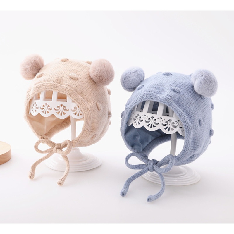 Mũ Beanie Dệt Kim Mềm Mại Đính Bóng Lông Dày Dặn Bảo Vệ Tai Thời Trang Mùa Đông Cho Bé