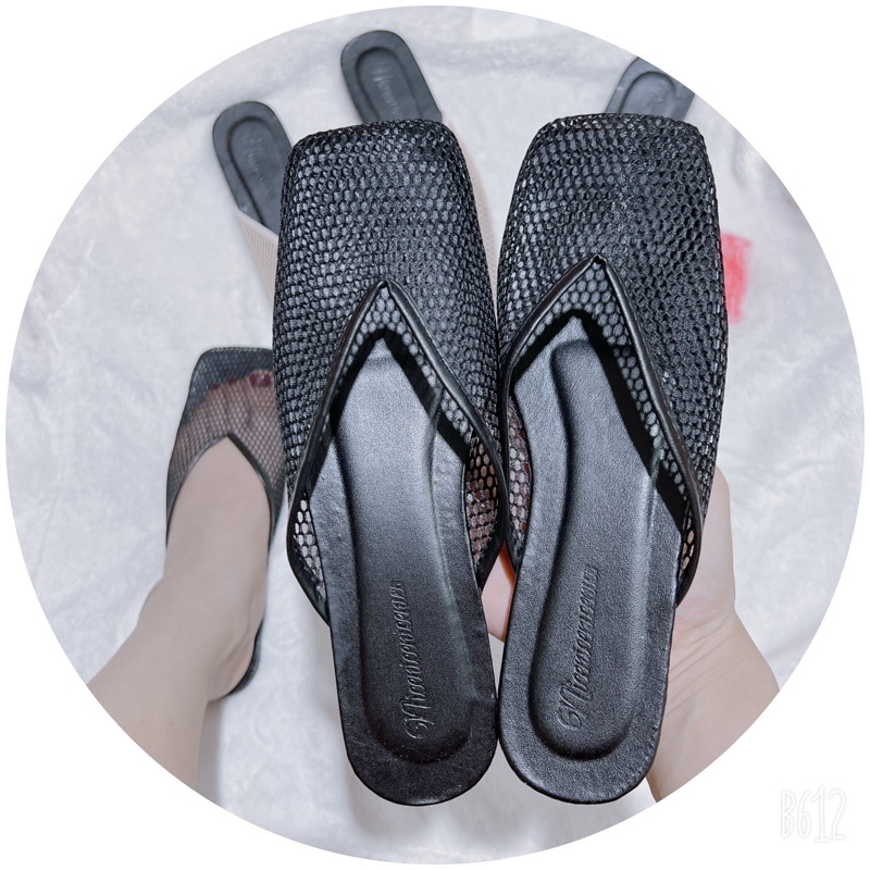 Dép nữ- sục lưới viền da thoáng khí 2 màu đen kem