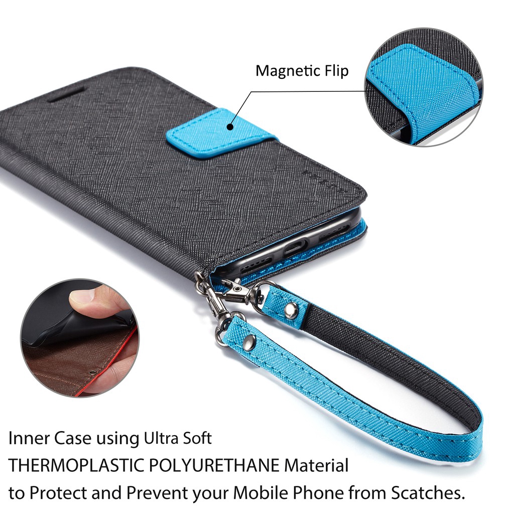 Bao da thoại nắp gập phối 2 màu dạng ví da cho Xiaomi Mi 8 / 8 Se / 8 Lite